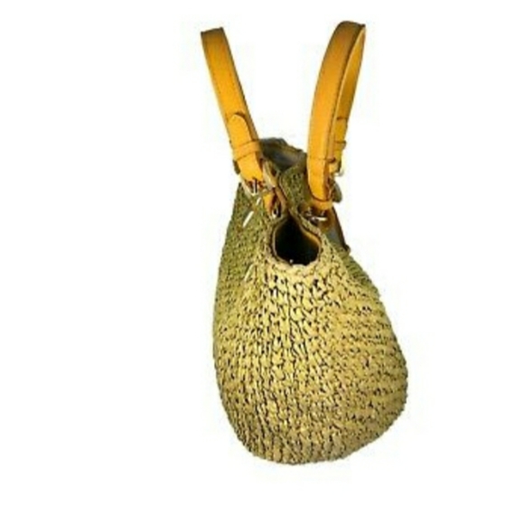 Michael Kors "Santorini" Sun Orange Straw Tote Bag - Picture 2 of 6